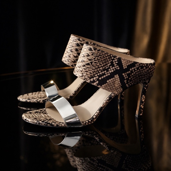 Stuart Weitzman Shoes - Stuart Weitzman Snakeskin & Silver Chic Strappy Heels | Size 9.5